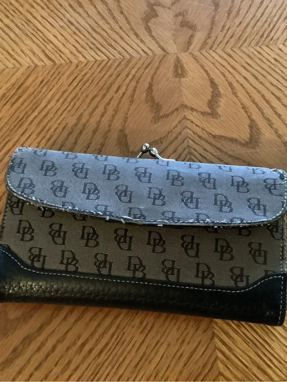 Dooney & Bourke Gray and Black Monogram Clasp Wallet